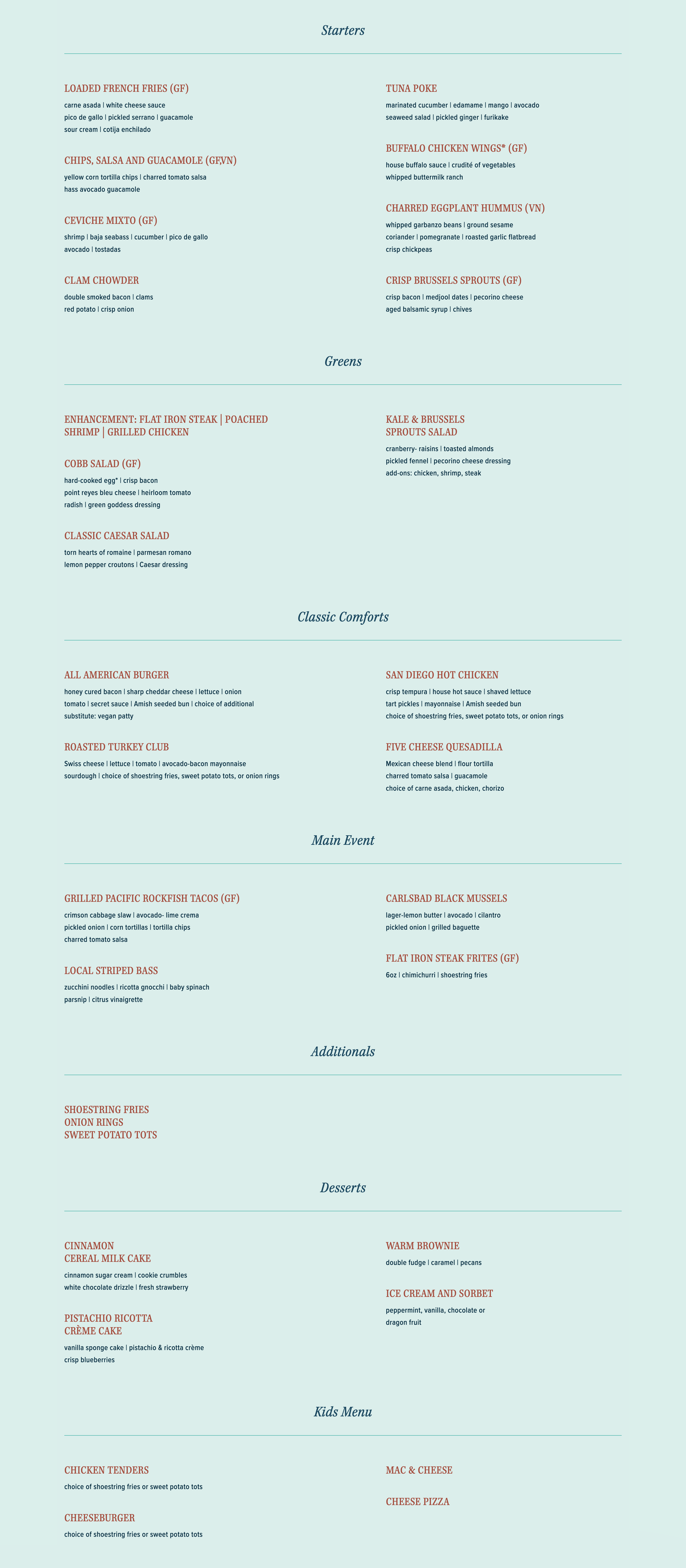 The Shores Restaurant lunch menu